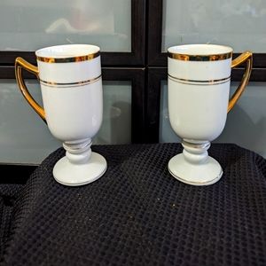 Empire1569 Porcelaine 22k Gold Trimmed Mid Century Pedestal Irish Coffee Cups 2